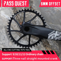 PASS QUEST 6mm Offset Bicycle Chainring 38/40/42/44/46T Gravel Cross-Country and Road Bike Sprocket for SRAM 3 Bolt MTB