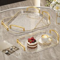 Luxury Gold Rim Tray with Double Handles Transparent INS Style Desktop Storage Tray Fruit Snack Serving Organizer for Home Decor
