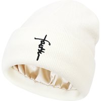 Embroidered Letter Beanies Bonnet For Women&Men 2Layer Silk Satin Lined Anti Static Knitted Hat Autumn Winter SKi Skullies Cap