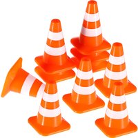 7pcs Mini Plastic Traffic Signs Traffic Road Cones Training Roadblock Signs Children Educational DIY House Decor Simulation