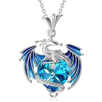 Exquisite Luxury Flying Dragon Crystal Necklace Charm Love Birth Stone Blue Purple Dragon Pendant Jewelry Gifts for Women Girls