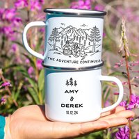 11oz Custom Travel Coffee Enamel Mug With Handle Personalized Camping Mug Custom Couple Camper Hiker Durable Stainless Steel Cup