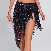 Belly Dance Hip Scarf for Women Colorful Sequin Fringe Triangle Waist Belt for Stage Party Costume