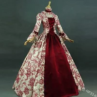 Women Cosplay Marie Antoinette Dress Medieval Flare Sleeve Victorian Party Formal Gown Renaissance Gothic Floral Robe Plus Size