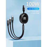 Car 3 in 1 USB Cable Type C Micro USB Fast Charging Cable For Hyundai Tucson IX35 I30 I20 Kona Coupe Veloster I40 Elantra