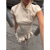 Tossy Fashion Ruffled Elegant Party Dress Women Short Sleeve Patchwork Slim Printed High Waist Dress Summer Female Mini Dress