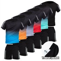 2/4-Pcs Men's Summer Two Bar Casual Sports Fashion Set Loose Short Sleeved T-shirt With Pocket Shorts Outdoor Running And Fitnes