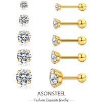 ASONSTEEL 3mm 4mm 5mm 6mm Gold Color Stainless Steel Cubic Zirconai Stud Earrings Hypoallergenic Jewelry