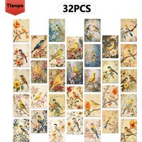 32pcs, vintage flower and bird postcards, wall stickers, mailing cards, greeting cards, DIY postcards, souvenir postcards, decor