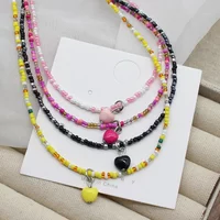 Bohemian Colorful Beaded Heart Pendant Choker Necklace 2025 Summer Handmade Chain Choker Collar Chain for Women
