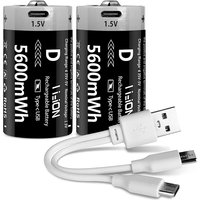 Kuugro 1.5V 5600mWh USB Rechargeable D Size Battery LR20 Lithium-ion D-Cell Battery for Gas Cooker Water Heater Flashlight Radio