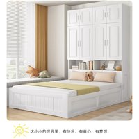 Multifunctional Solid Wood Tatami Bed Kids Bed with Integrated Desk & Wardrobe Space Saving Storage Bed for Small Space