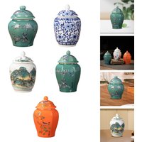 Ceramic Ginger Jar Chinese Vintage Style Gift Decorative Chinoiserie Vase for Countertop Office Party Home Decor Tea Storage