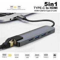 5 in 1 USB C Hub Type C To 4K HD Adapter with RJ45 Network 1000M Ethernet Lan Charger Port Adapter For Macbook Pro