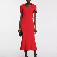 Fashion V-Neck Mermaid Dresses Novelty Design Women Red Solid Women Dress