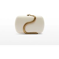 Elegant Box Clutch Bag with Gold Snake Closure, beige off white pu Leather, Evening Wedding Party Handbag, Spring 2026 new