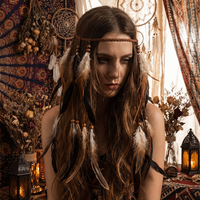 Boho Chic Indian Tribal Headband Feather Tassel Handmade Ethnic Headdress Hair Accessories Wood Beads Bohemian Headband
