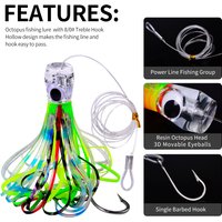 70g/96g 17cm/23cm Resin Head Octopus Soft Skirt Boat Fishing Big Trolling Bait Marlin Tuna Deep Sea Fishing Lure Fast Sinking