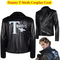 TV Grease Danny T-birds Cosplay Coat Pink Ladies Costume Casual Black Jacket Male Men Clothing Outfits Halloween Carnival Suit