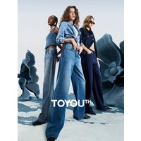 TOYOUTH Women Denim Jeans 2025 Spring New Acetate Wide Leg Mid Low Waist Slim Fit Straight Wide Leg Pants