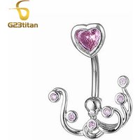 Silver Color Octopus Navel Rings Pink Zircon F136 Titanium 14G Curved Barbell Nombril Body Piercing Women Belly Button Jewelry
