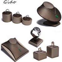 PU Brown Ring Earrings Pendant Necklace Jewelry Display Stand Set Tray Bangle Bracelet Storage Case Holder Organizer Kit