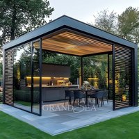 Electric Waterproof Aluminium Pergola Pavilion Garden Outdoor with Sliding Glass Doors