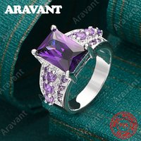 925 Sterling Silver Purple Square Zircon Ring With Full Diamonds - Women'S Commute Accessories, Christmas Gift Jewelry