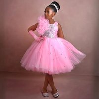 Pink Beaded Flower Girl Dresses Customized Bow Back Knee Length Flowergirl Dress Princess Baby Kids Girls Birthday Party Gowns