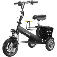 Wasserdichter Mini-3-Räder-Pendler-Elektroroller Senior, zusammenklappbar mit Sitz, 500 W, leichtes elektrisches Dreirad mit Korb