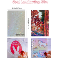 50 Sheets Sand Stars Cold Laminating Film 2.9×4.1 inch Holographic Sticker Paper Glitter Clear Holographic Overlay Self Adhesive