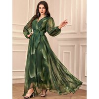 TOLEEN Women's V-Neck Cross Wrap Elegant Long Sleeve Random Print Summer Dress 2024 New Spring Casual Formal Party Maxi Dresses