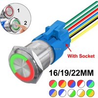 16/19/22mm Bicolor LED Metal Push Button Switch Waterproof Car Boat 7Pin Momentary Self-reset Fixed Self-locking 6V 12V 24V 220V
