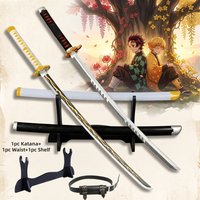 40inch Demon Slayer Tanjiro Katana With Stand Set Anime Cosplay Prop Sword Ninja Knife Blade Sabre 1:1 Scale Plastic Toy Gift