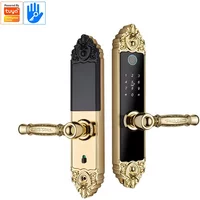 Smart Home Digital Lock Electronic Fingerprint Smart Lock European Home Indoor Door Handle Lock Golden Red Brown Tuya TTlock
