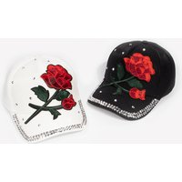 Ladies Vintage Baseball Cap with Large Rose Decoration Rhinestone Trim Fashionable Hat Elegant Rose Flower Crown Headwear Caps