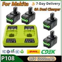 Ersatzakku für Roybi P108 Akku 6000 mAh mit 6 A Dual-Ladegerät für Roybi 18 V ONE+ System P102 P103 P104 P105 P107 P109
