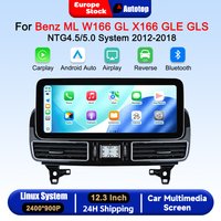 12,3-calowy bezprzewodowy radio samochodowe z obsługą CarPlay i Android Auto, rozdzielczość 2400*900P, przeznaczone do samochodów Mercedes Benz ML W166, GL X166, GLE, GLS (roczniki 2012-2018), system