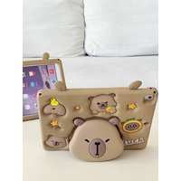 For IPad 9 8 7th Child Case for IPad Air 2 3 4 5 10.9 2022 Mini 6 Pro 11 Cute Kapibara telescopic bracket Tablet Protective Case