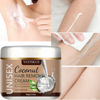 YUITIKUE Unisex Coconut Hair Removal Cream - Dissolves Hair Roots, No Stubble for Silky Smooth Skin 60g
