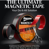 Doeyvose Strong Flexible Magnetic Tape, Self Adhesive Rubber Magnet Strip, Cuttable for Fridge Wall Photo Poster Daily Storage