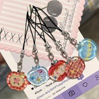 5Pcs Creative Cartoon Button Phone Charms Retro Sweet Button Keychain Hanging Decoration School Bag Pendant