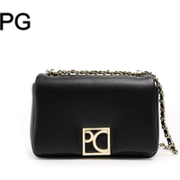 PG Gold Square Logo Buckle Cloud Flap Shoulder Bag Women Leather Woven Chain Strap Trendy Fashion Daily Wear Purses