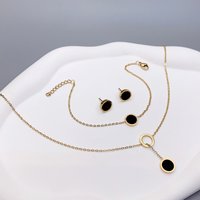 4 Piece Fashion Ladies Round Shell Gold Stainless Steel Necklace Bracelet Earrings Birthday Christmas Date Gift Accessory Set