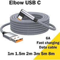 6A USB C Elbow Type C Fast Charge Cable 1/2/3/5/8M Phone Extend Charging Cable for Samsung Huawei Xiaomi Oppo OnePlus VR Camera