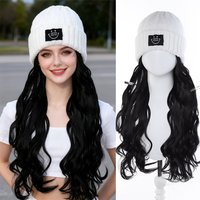 Synthetic Hat Wig Beanies Hat With Hair Wigs For Women Synthetic Long curly hair Warm Ski Plush Knitted Autumn Winter Cap