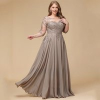 Elegant Plus Size Mother of The Bride Dress Customized 3/4 Sleeve Applique Floor Length A Line Chiffon Formal Wedding Guest Gown