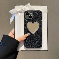 Luxury Heart Mirror diamond rhinestone Glitter Case For iPhone 17 16 15 14 13 12 11 Pro Max Plus 17Air 16E Soft Protective Shell