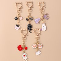 Lovely Enamel Cartoon Cat Keychain Animal Key Ring Pendants for Women Girls Handbag Decor DIY Jewelry Accessories Gifts
