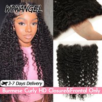 WOWANGEL Burmese Curly 13x6 HD Lace Frontal Only 13x4 Full Frontal Invisible 5x5 6x6 HD Lace Closure Only Virgin Hair Melt Skins